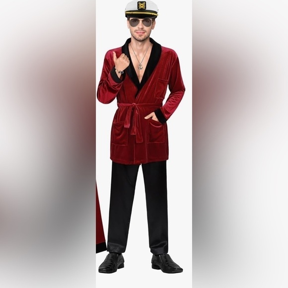 Other - Halloween Red Robe Jacket Costume with Captain Hat Black Pants & Toy Pipe